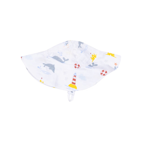 Take Me To The Sea Organic Cotton Muslin Wide Brim Sunhat with Chin Strap