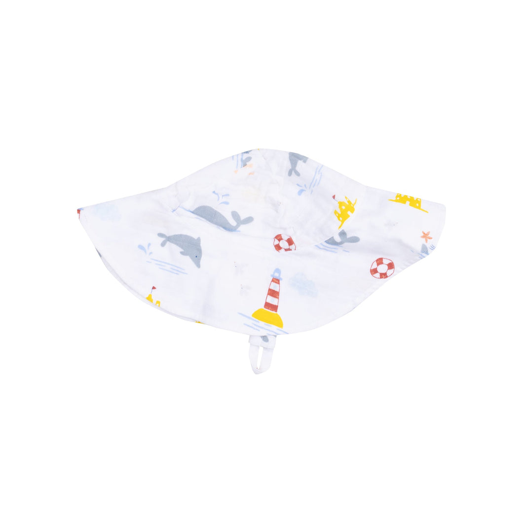Take Me To The Sea Organic Cotton Muslin Wide Brim Sunhat with Chin Strap