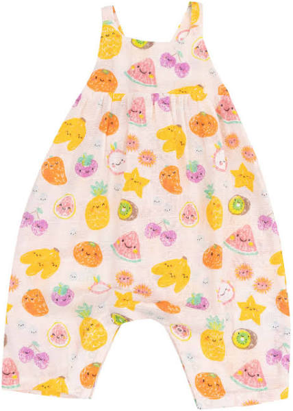 Tropical Market Fruit Organic Cotton Muslin Tie Back Romper