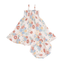 2yrs Tropical Retro Floral Organic Cotton Muslin Tie Strap Smocked Sundress & Diaper Cover