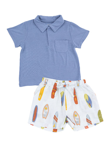Vintage Surfboards Polo Shirt & Organic Cotton Muslin Short Set