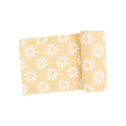Yellow Mod Daisy Organic Cotton Muslin Swaddle Blanket