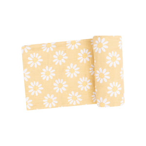 Yellow Mod Daisy Organic Cotton Muslin Swaddle Blanket