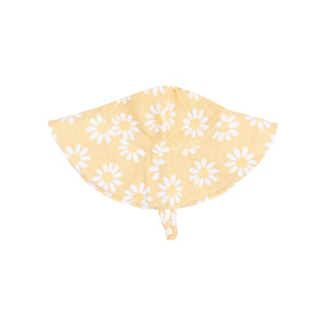 Yellow Mod Daisy Organic Cotton Muslin Wide Brim Sunhat with Chin Strap