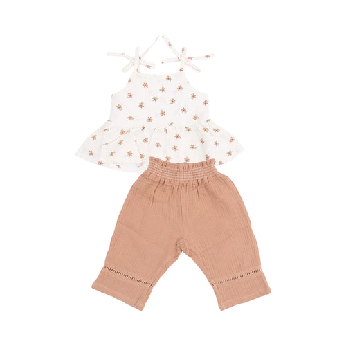 Bitty Blooms Organic Cotton Muslin Peplum Tank and Smocked Waist Pants (2 pc set)