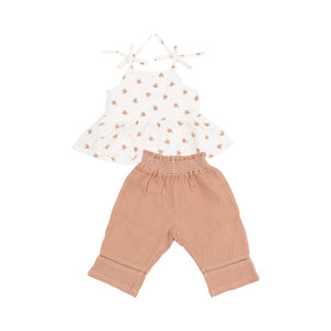 Bitty Blooms Organic Cotton Muslin Peplum Tank and Smocked Waist Pants (2 pc set)