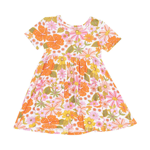 Boho Beachy Floral Short Sleeve Twirly Dress