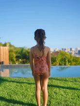 Tie Back One Piece Swimsuit in Mauve Hibiscus