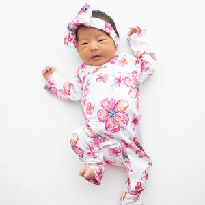 Hibiscus Kiss Newborn Kimono Coverall