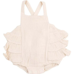 Solid Muslin White Swan Organic Cotton Ruffle Sunsuit