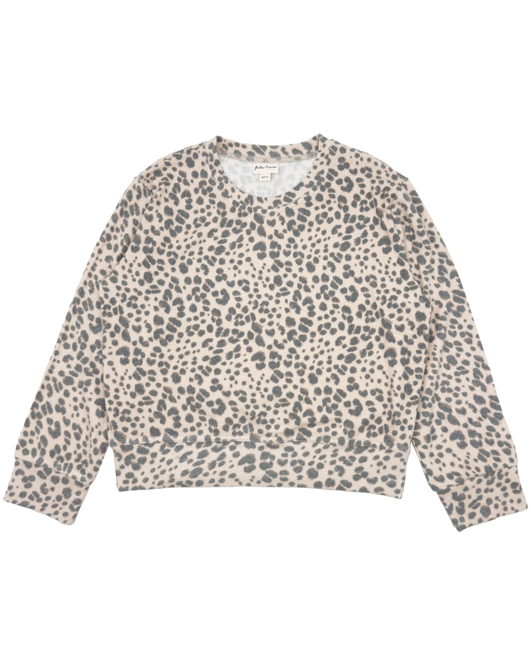 Leopard print hacci sweater on a white background