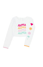 Aloha Crop Long Sleeve Rash Guard Top in White