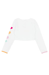 Aloha Crop Long Sleeve Rash Guard Top in White