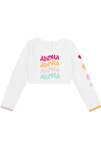 Aloha Crop Long Sleeve Rash Guard Top in White