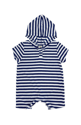 Finn Baby Hooded Romper in Navy & White Stripe