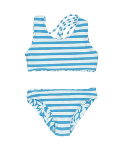 2yrs, 4yrs, 5yrs REVERSIBLE 4 Way Summer Sun Bikini in High Tide on Blue Grotto