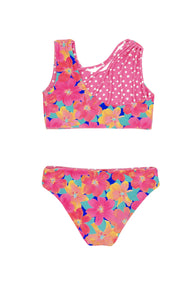 3yrs, 4yrs REVERSIBLE 4 Way Summer Sun Bikini in Multi Floral Pink Carnation