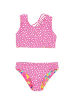 3yrs, 4yrs REVERSIBLE 4 Way Summer Sun Bikini in Multi Floral Pink Carnation