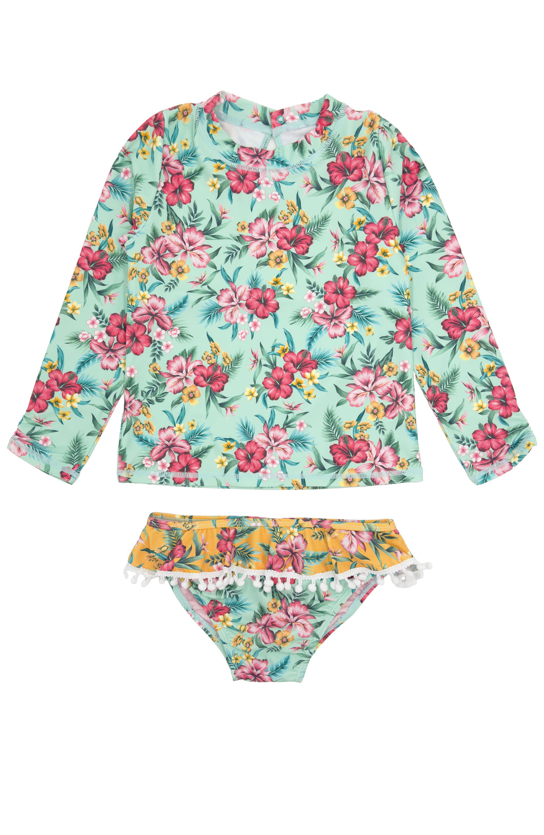 6-12mos, 2yrs Sandy Toes Swim Long Sleeve Set Bikini in Beach Glass