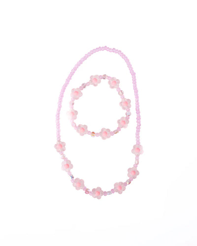 Pink Crystal Blooms Necklace & Bracelet Set