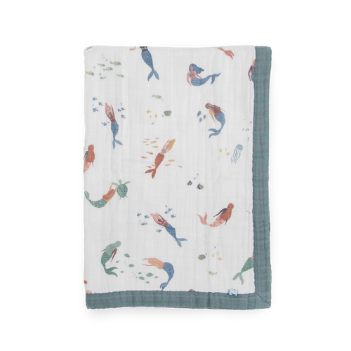 Cotton Muslin Baby Quilt - Mermaids
