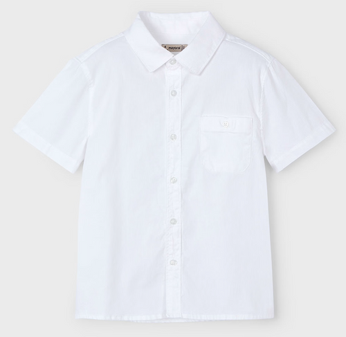 Collar Button Down Short Sleeve Dress Shirt with Pocket in White