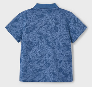 Light Blue Leaves on Navy Polo Shirt