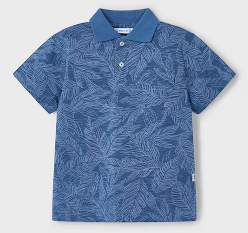 Light Blue Leaves on Navy Polo Shirt