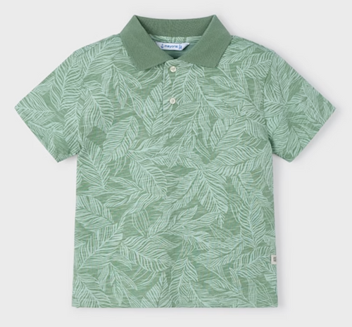 Light Green Leaves on Green Polo Shirt