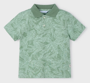 Light Green Leaves on Green Polo Shirt