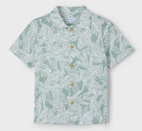 White Leaves on Green Aloha Shirt
