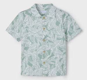 White Leaves on Green Aloha Shirt