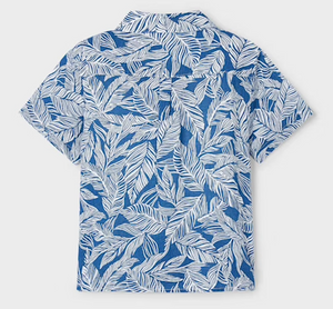 White Leaves on Navy Aloha Shirt