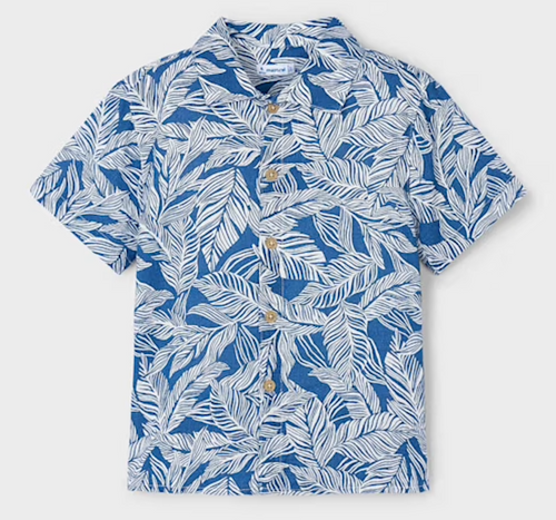 White Leaves on Navy Aloha Shirt