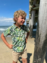 Maui Hawaiian Green Palm Print Woven Button Down Aloha Shirt