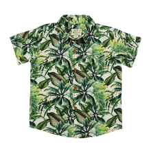 Maui Hawaiian Green Palm Print Woven Button Down Aloha Shirt