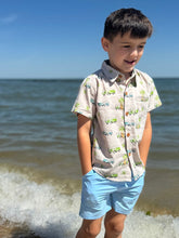 Maui Cream Hawaiian Grey Camper Van Print Woven Button Down Aloha Shirt