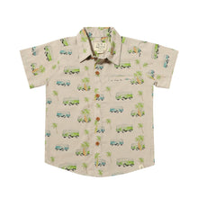 Maui Cream Hawaiian Grey Camper Van Print Woven Button Down Aloha Shirt