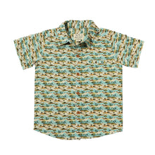 Maui Hawaiian Blue Islands Print Woven Button Down Aloha Shirt