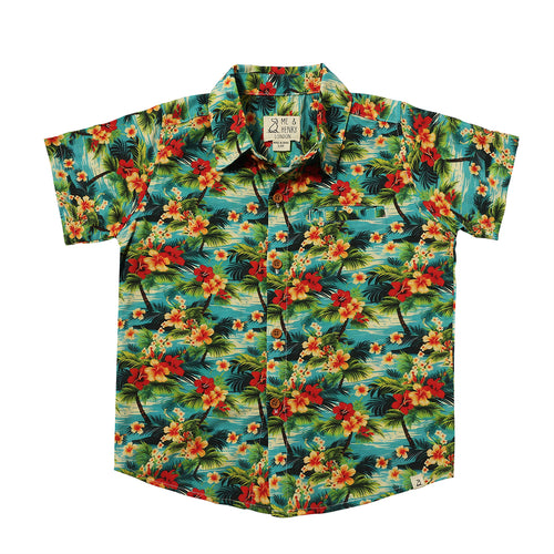 Maui Hawaiian Hibiscus Print Woven Button Down Aloha Shirt