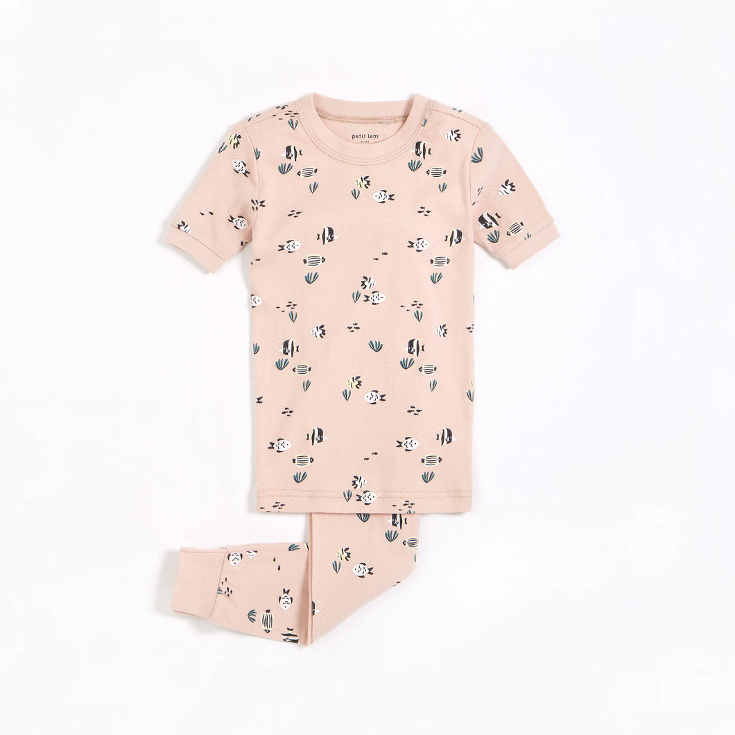 Tropical Fish Print on Barely Pink Short Sleeved Pajama Set