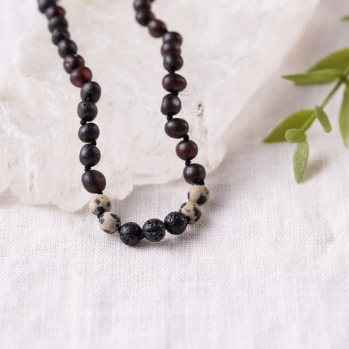 Children's Aromatherapy Lava + Baltic Authentic Certified Amber Necklace