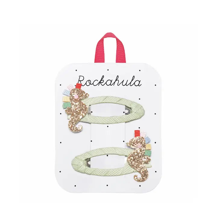 Glitter Rainbow Seahorse Clips - Mint