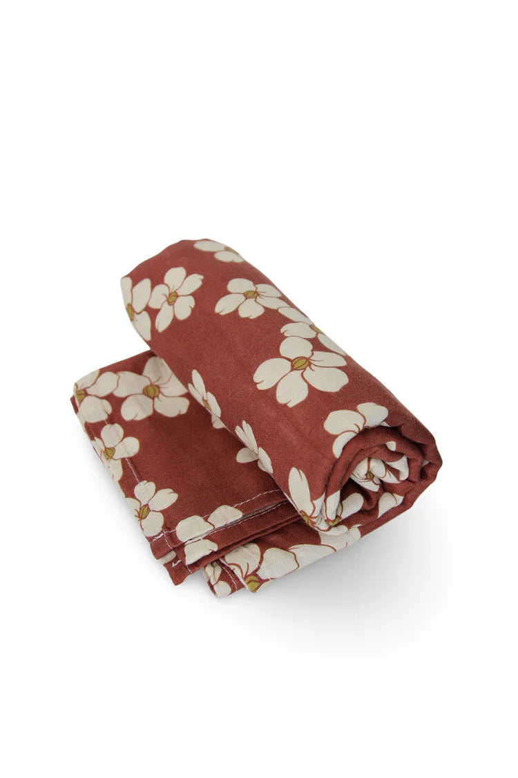 Rust Puakenikeni Hawaiian Aloha Theme Bamboo Organic Cotton blend Swaddle Blanket