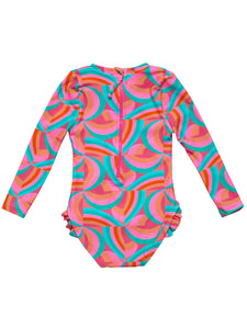 6yrs Geo Melon Sustainable Long Sleeve Surf Suit