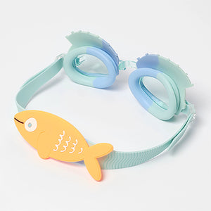 Kids Swim Goggles Finn the Fish Aqua Blue