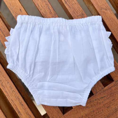 3-6mos White Ruffle Bloomer / Short