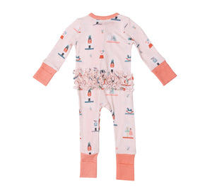 0-3mos, 3-6mos, 18-24mos - Nutcracker Globes 2 Way Ruffle Bum Zipper Romper / Coverall