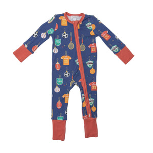 0-3mos, 3-6mos, 12-18mos - Sports Ornaments 2 Way Zipper Romper Coverall