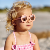 POLARIZED Flower Shaped Peach Keen with Rose Gold Mirrored Lenses Kids Sunglasses